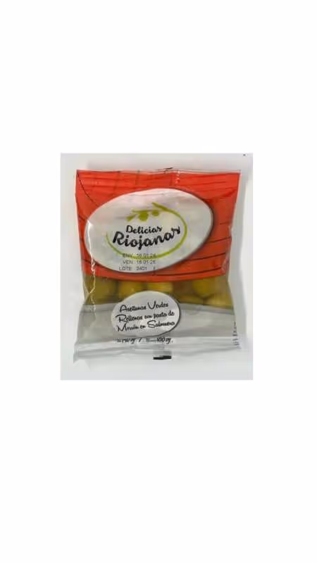 Aceitunas rellenas delicias riojanas 100gr por caja de 15 unidades